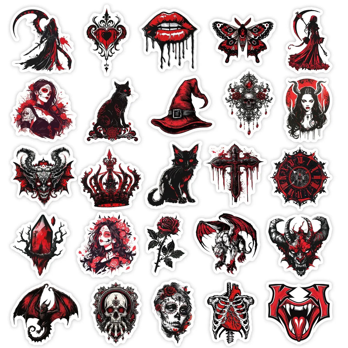 10/50PCS Cool Black Red Gothic Magic Witch Skull Stickers DIY Phone Laptop Luggage Skateboard Graffiti Horror Decals Sticker Toy
