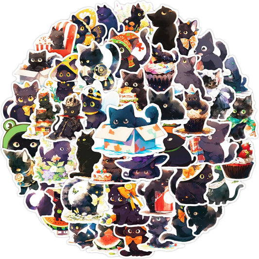 Black Cat Stickers Pack - Cute Aesthetic DIY Graffiti Luggage Toy