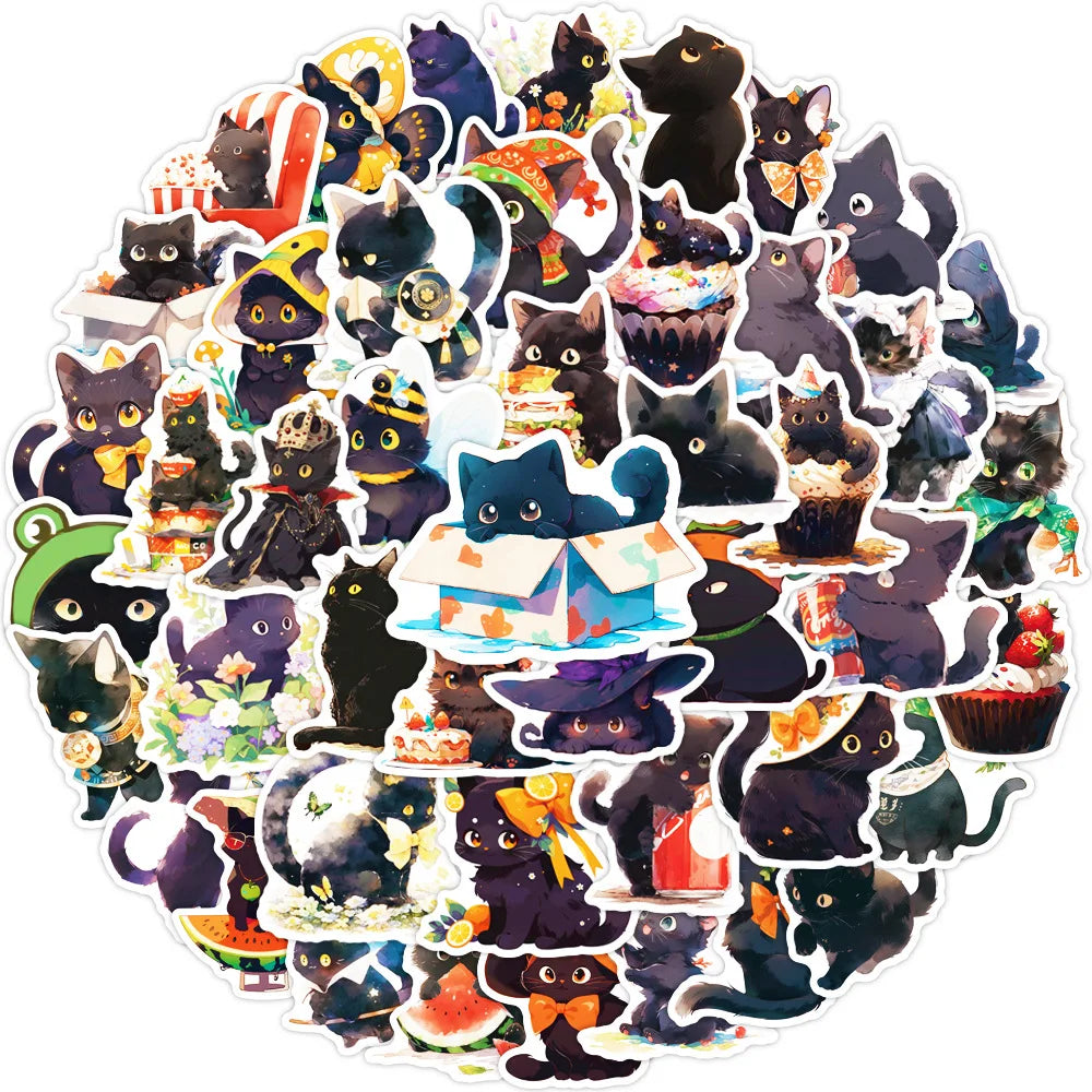 Black Cat Stickers Pack - Cute Aesthetic DIY Graffiti Luggage Toy