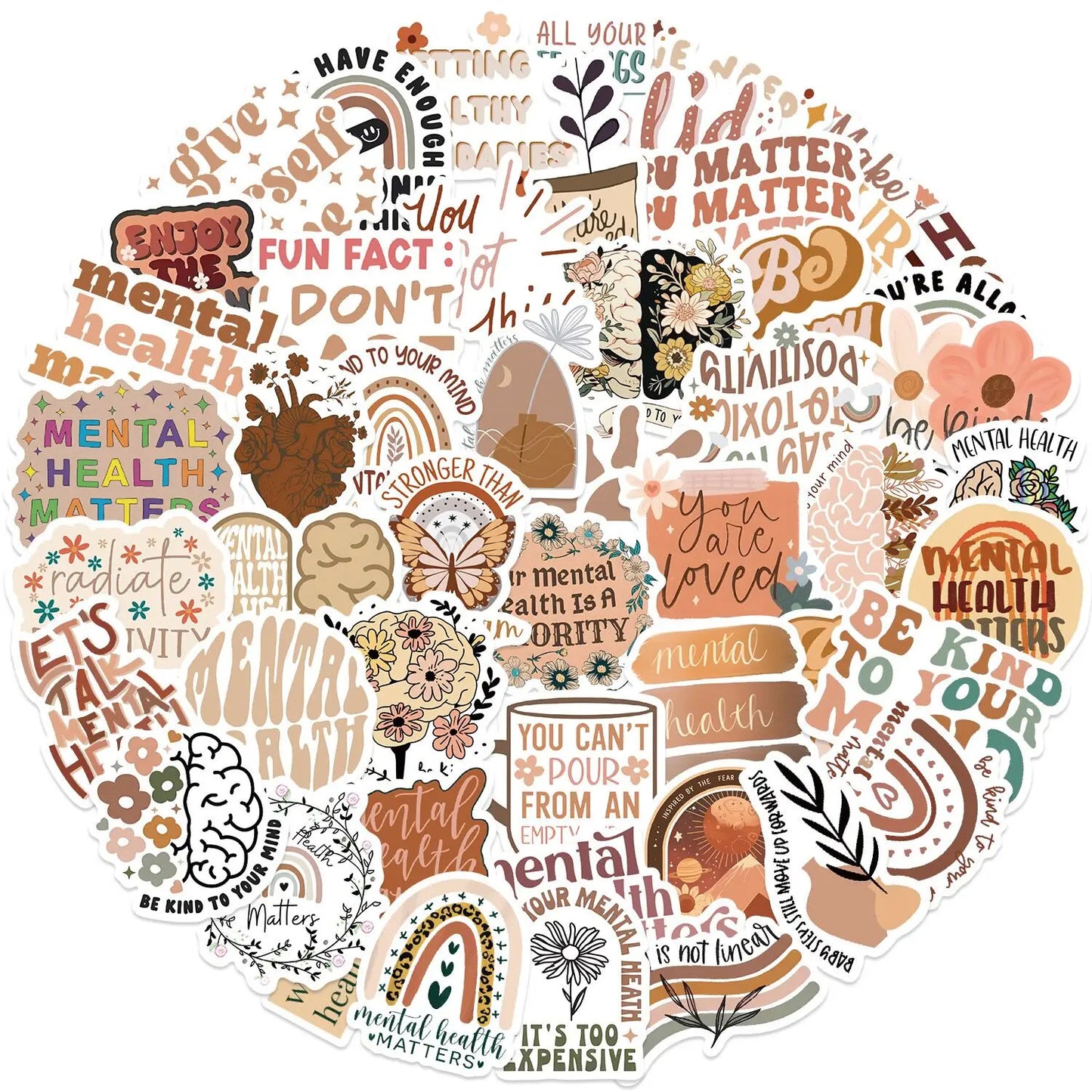 10/50PCS Cute Bohemia Style Mental Health Matters Stickers For Scrapbook Laptop Bottle Luggage Notebook Waterproof Vinyl Decals
