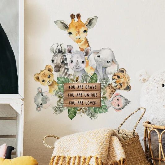 Cute Animal Wall Sticker: Lion, Elephant, Zebra, Giraffe for Kids Room Decor