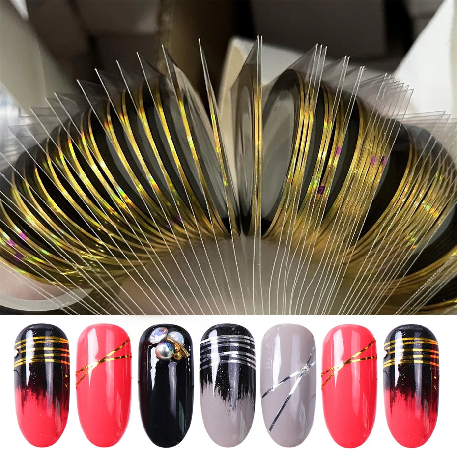 10pcs Gold/Silver Nail Striping Tape Holographic 3D Strips