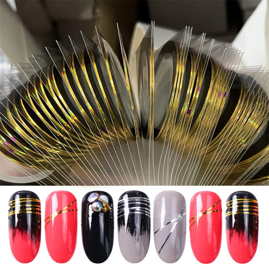 10pcs Gold/Silver Nail Striping Tape Holographic 3D Strips
