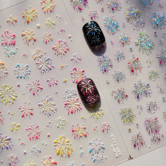 Laser Pink Fireworks Nail Art Stickers - Romantic & Chic