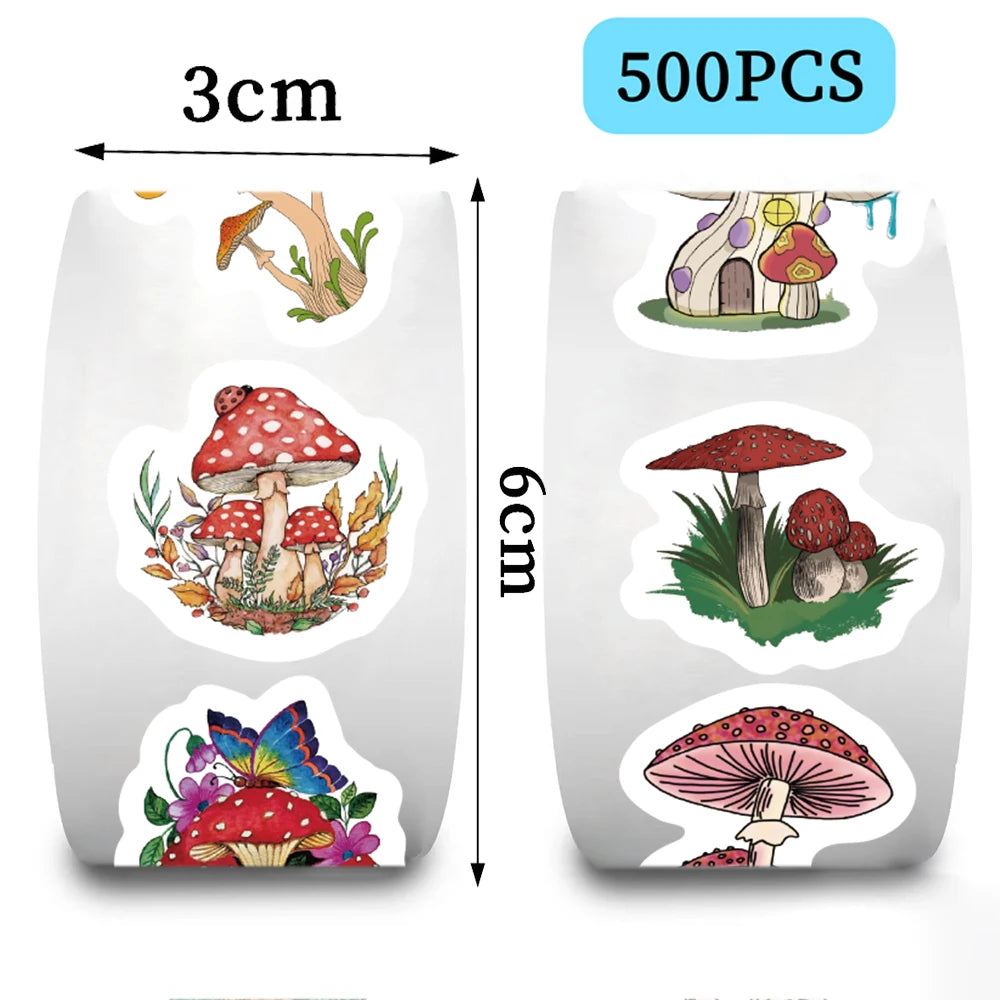 500Pcs/Roll Children Mushroom Reward Stickers School Students Cute Cartoon Encouragement Sticker Scrapbooking Decoration