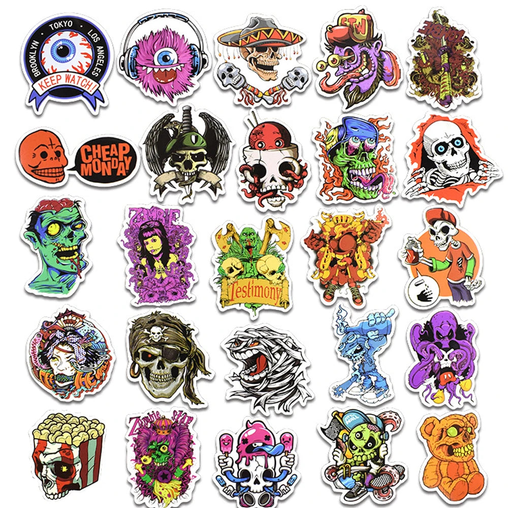 10/30/50pcs Vintage Cartoon Terror Series Skeleton Sticker Packs