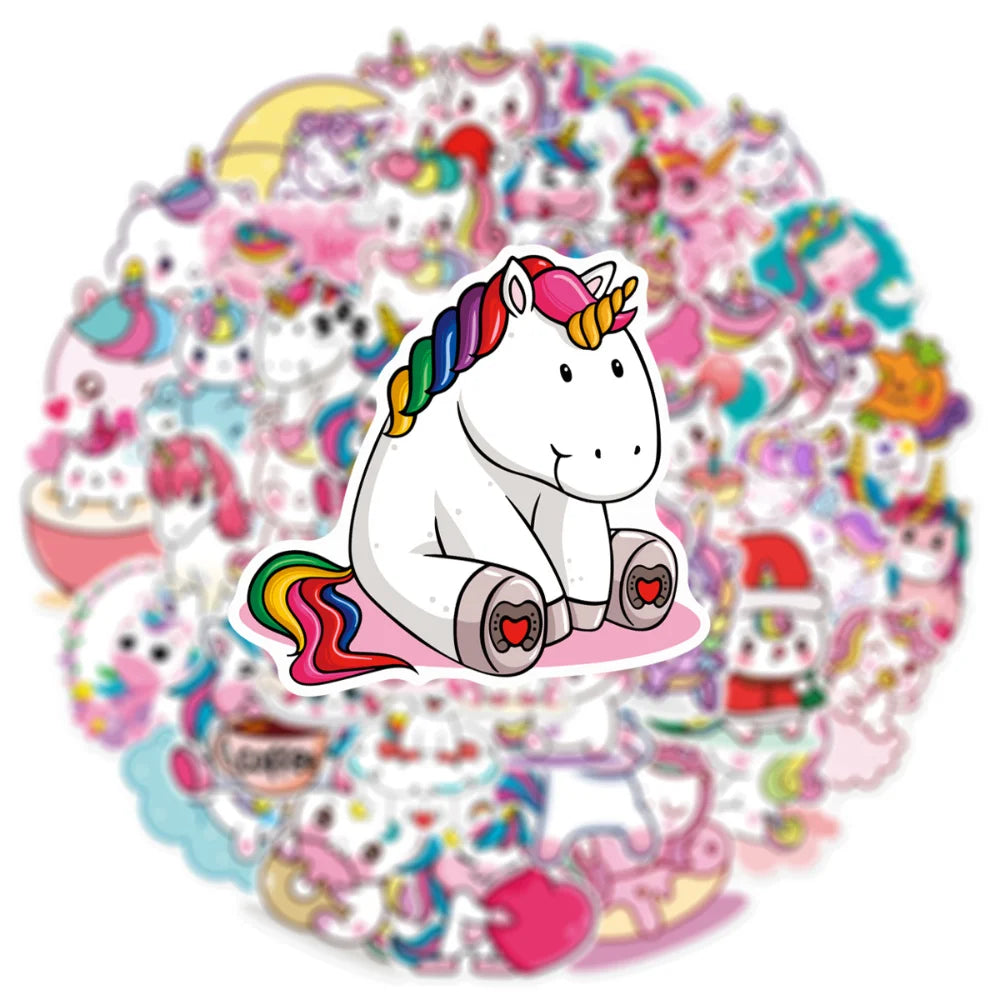 10/50Pcs Cute Cartoon Horse Stickers for Laptop Luggage Phone Car Scooter Funny Vinyl Decal for Kids Girl Children Gift