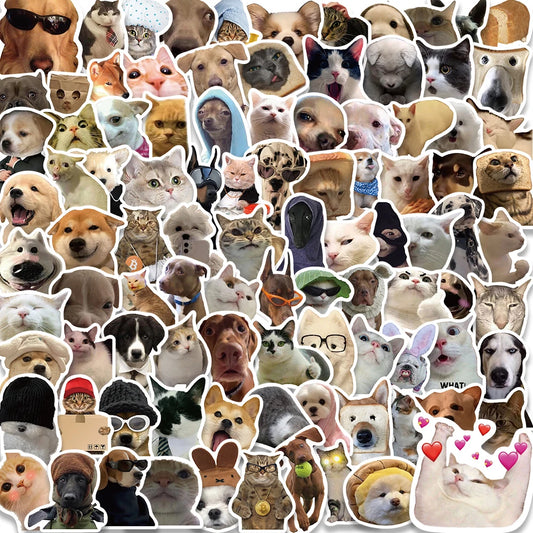 50PCS Cute Cat Dog Stickers Funny Meme Pet Decals Laptop Phone Luggage Bottle Car Scrapbook
