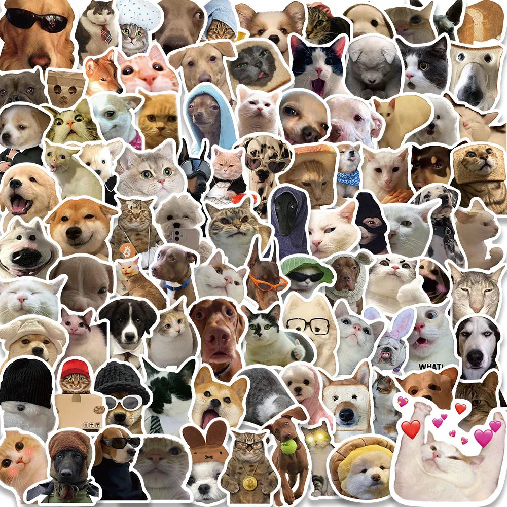 50PCS Cute Cat Dog Stickers Funny Meme Pet Decals Laptop Phone Luggage Bottle Car Scrapbook
