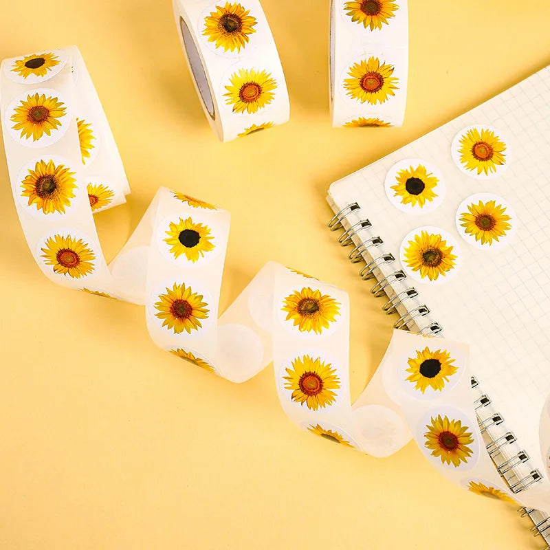 100-500PCS Sunflowers Stickers Packaging Stickers Roll Home Made Small Lables for Kids Pack Rolling Stickers Photocard Decor