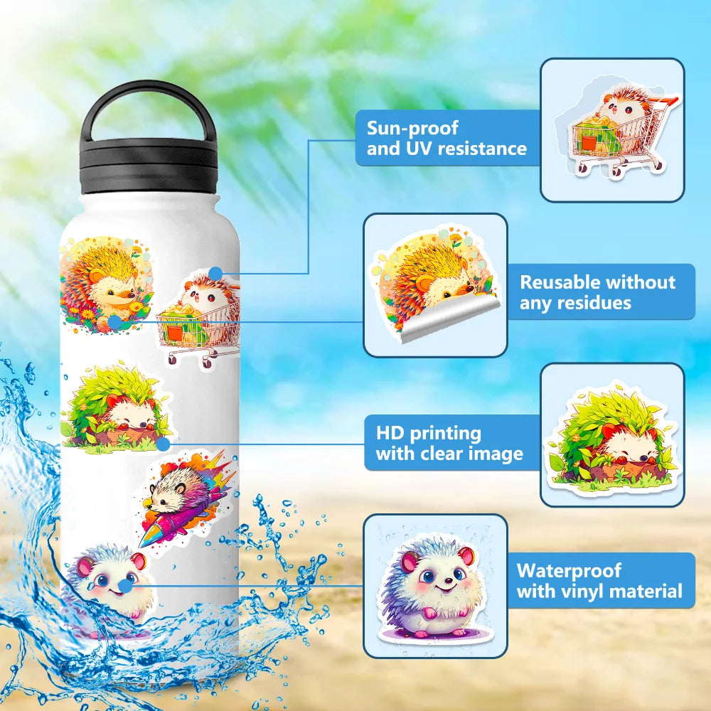 10/50Pcs Cartoon Animal Hedgehog Graffiti Waterproof Sticker Personalized Decoration Creative Refrigerator CupHelmetWholesale