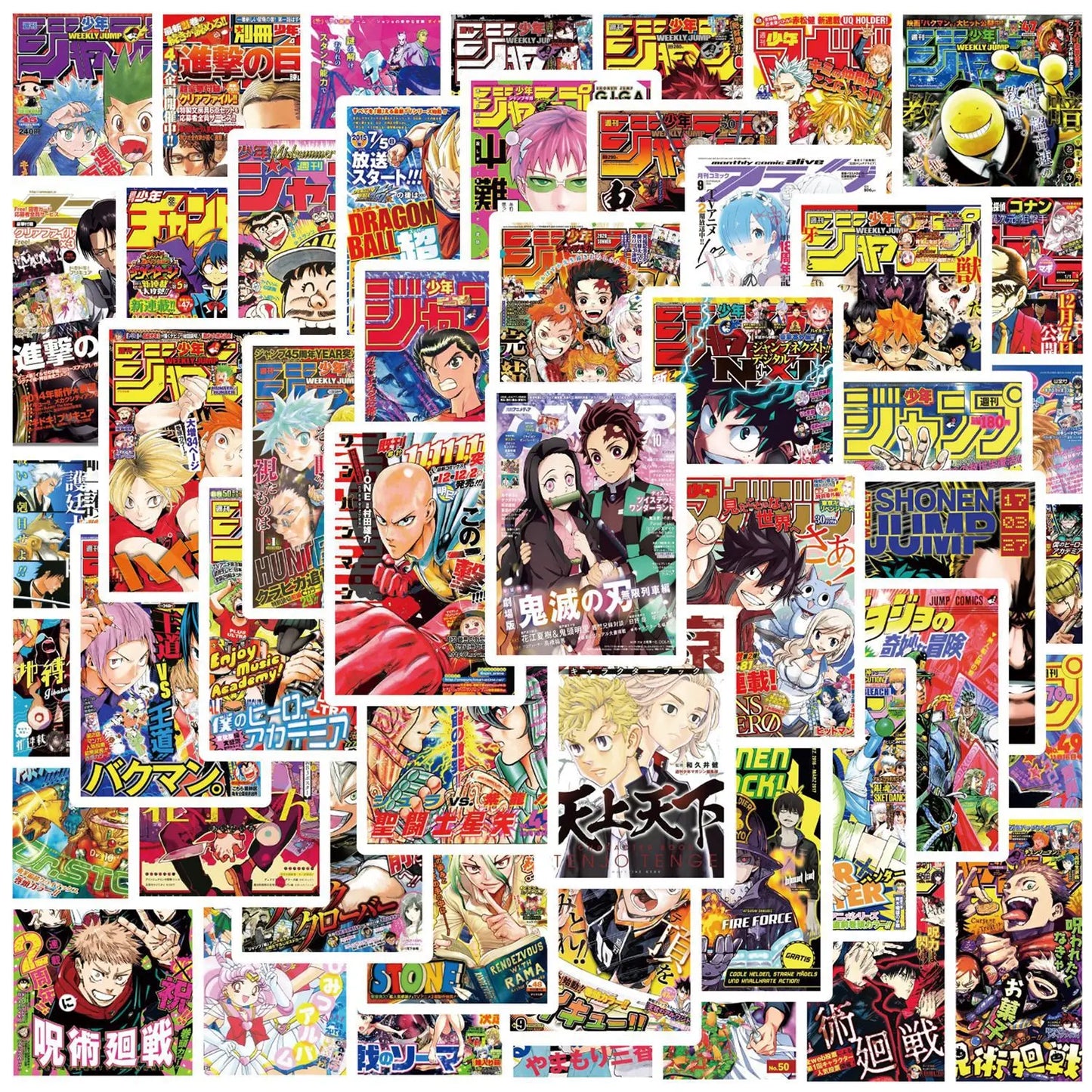 50pcs Anime Poster Stickers Pack Waterproof Laptop Phone Guitar Skateboard Decor