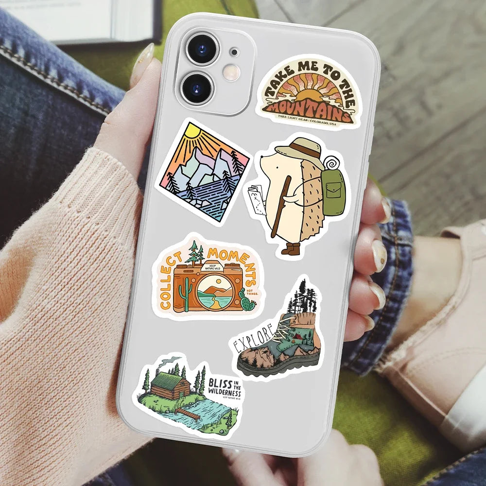 Outdoor Hiking Camping Stickers Forests Mountains DIY Toy Decorative Graffiti Decal for Phone Luggage Laptop Bottles Waterproof