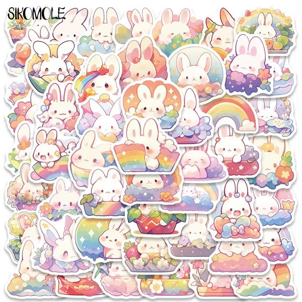 Cartoon Rainbow Bunny Stickers for DIY Suitcase Skateboard Laptop Luggage