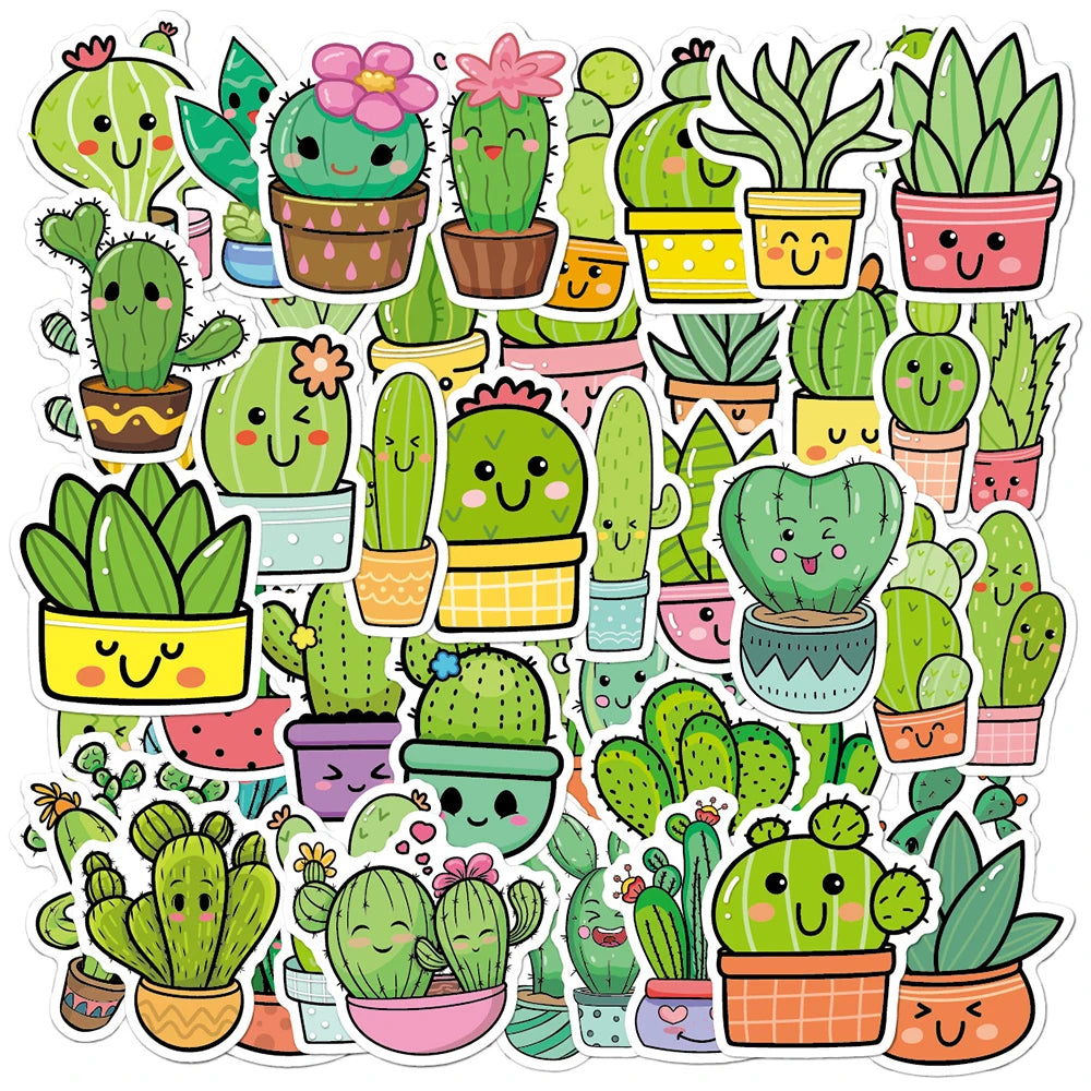 Cartoon Cactus Plant Stickers for Laptop, Phone, Scrapbook, Diary - 10/30/50pcs