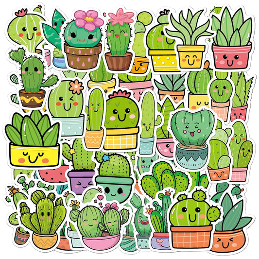 Cartoon Cactus Plant Stickers for Laptop, Phone, Scrapbook, Diary - 10/30/50pcs