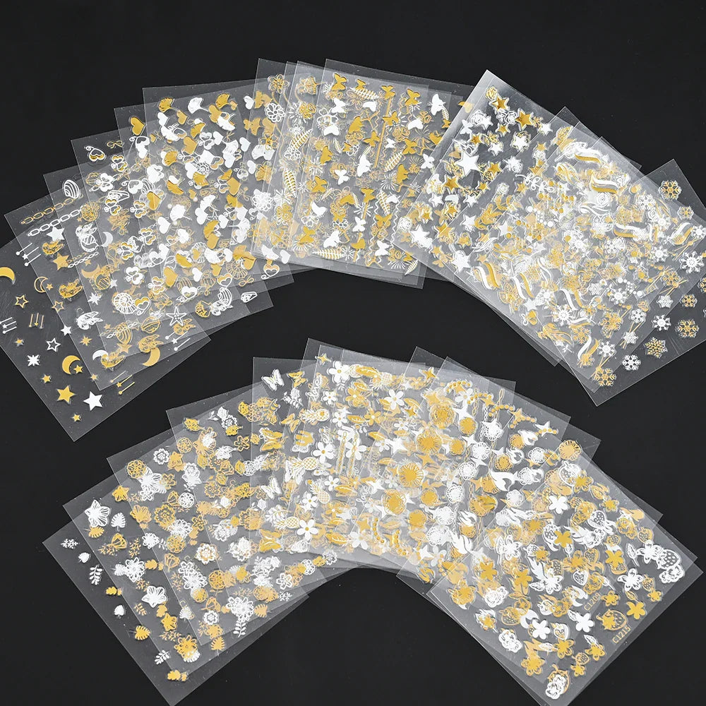 30pcs 3D Black Floral Diamond Nail Stickers Set