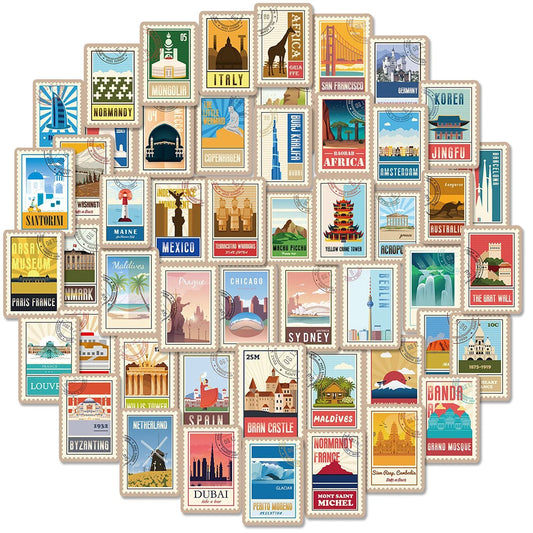 World Landmark Stickers: 10/30/50/100PCS Waterproof Decals for Kids, Luggage, Fridge