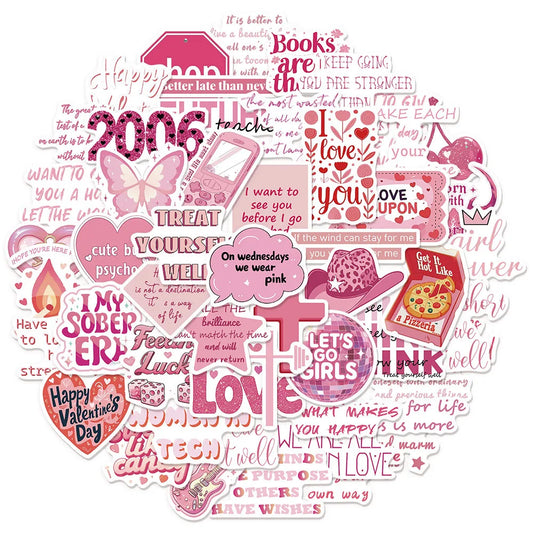 50 Pink Romantic Quote Stickers Waterproof Decals