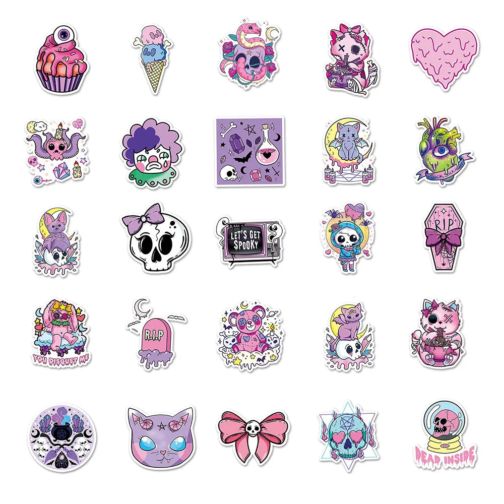 10/30/50PCS Cute Gothic Halloween Skull Magic Stickers DIY Laptop Luggage Skateboard Graffiti Decals Sticker for Kid Toys