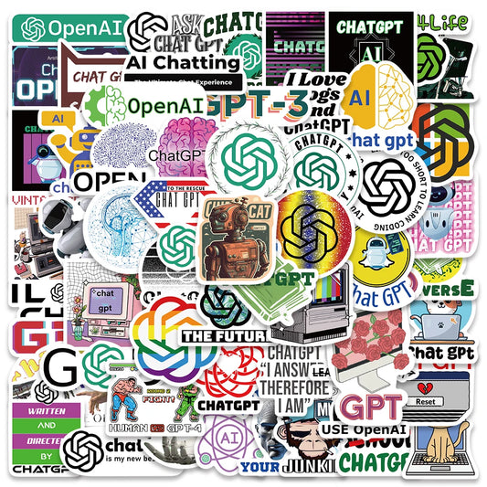 60PCS OpenAI ChatGPT Logo Stickers for Skateboard, Laptop, Guitar, Phone, Car, Kid Toy Decals