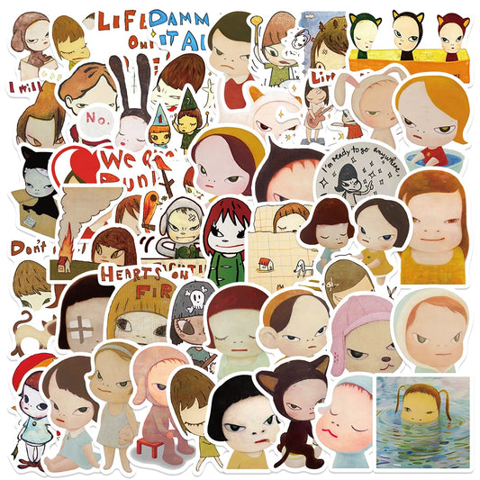 50PCS Yoshitomo Nara Stickers for Car, Laptop, Skateboard, Luggage, Waterproof, DIY Toy Stickers
