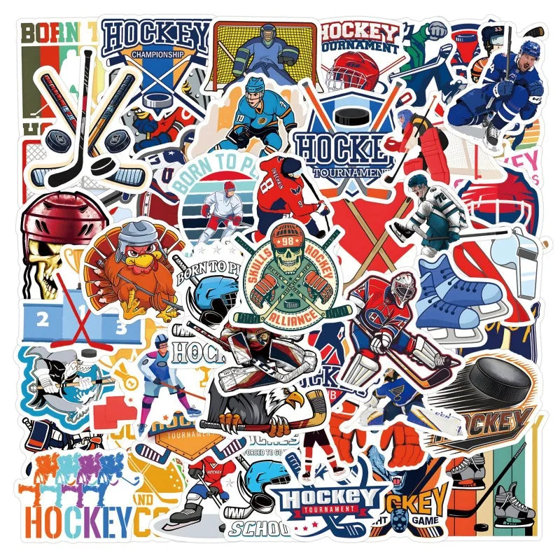 55pcs Cartoon Ice Hockey Stickers for Laptop, Phone, Water Bottle, Scooter, Suitcase, Refrigerator, Stationery