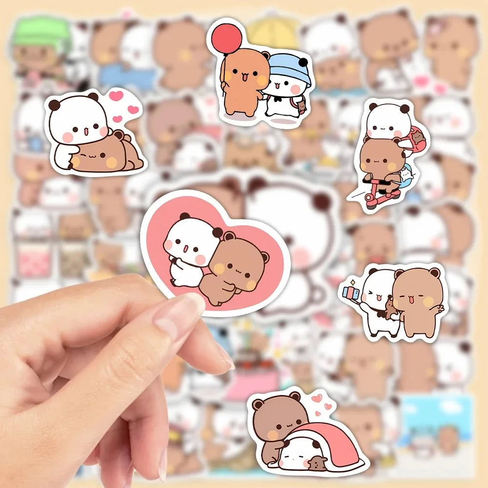 50sheets/set Bear Cute Bear and Panda Stickers PVC Waterproof Cartoon Bear and Panda Stickers Cartoon Panda Bubu Dudu Stickers