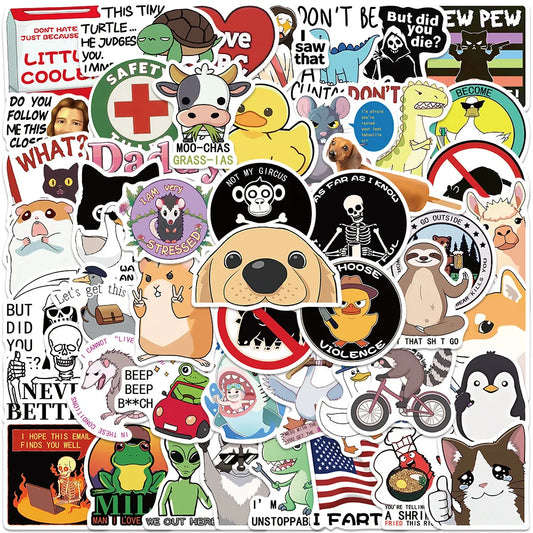 50Pcs Meme Stickers: Waterproof Decals for Phone & Skateboard