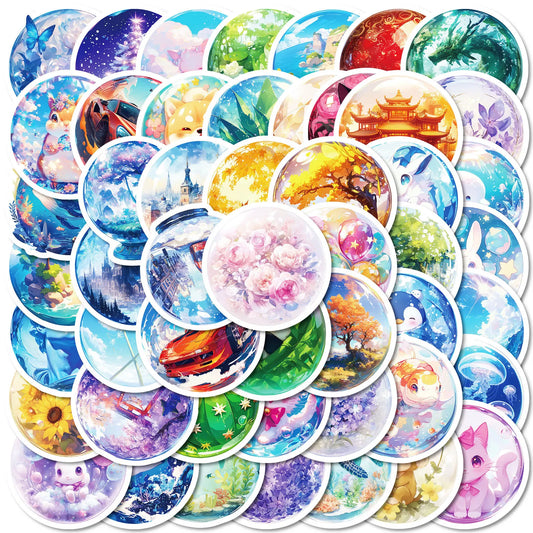 50Pcs Magic Glass Cartoon Stickers for Helmet, Wall, DIY Decoration