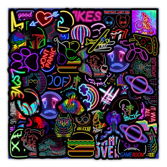 Neon Graffiti Stickers Waterproof Cartoon Decals for Laptop Luggage Motorcycle Kids