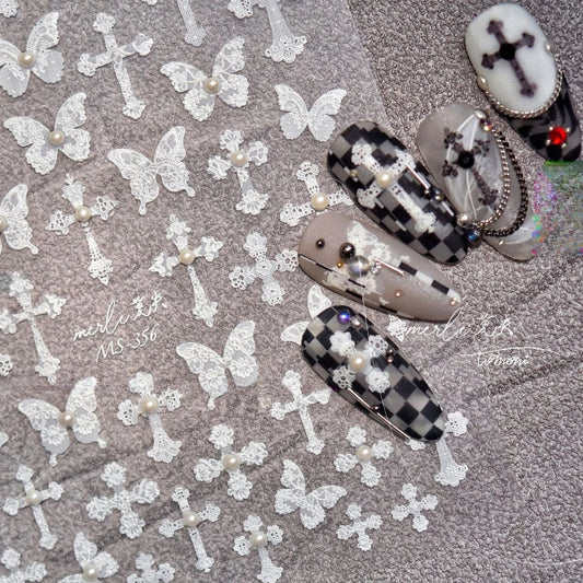 Pearl Lace Butterfly Nail Art Stickers Wholesale