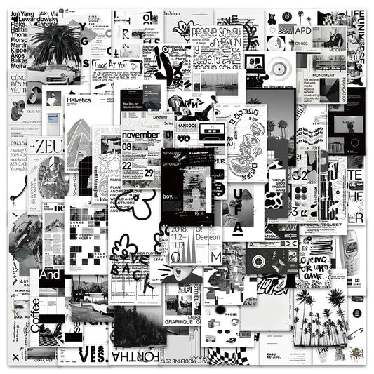 Graffiti Stickers Pack: Black White Art Decals for Phone, Skateboard, Fridge, Notebook, Car