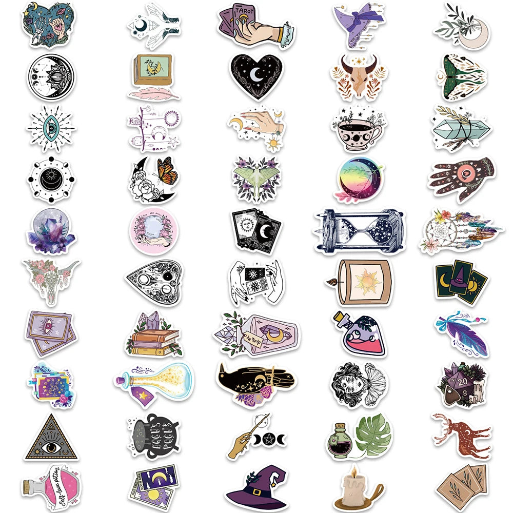10/30/50/100pcs Boho Magic Witch Crystal Aesthetic Stickers Notebook Laptop Skateboard Car Luggage Decoration Sticker Kids Toy