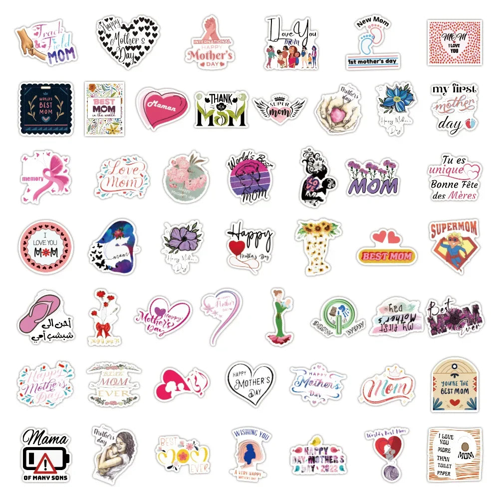 50/100Pcs Mother's Day Sticker Quotes Sentences DIY Laptop Luggage Refrigerator Skateboard Toy Decal Sticker