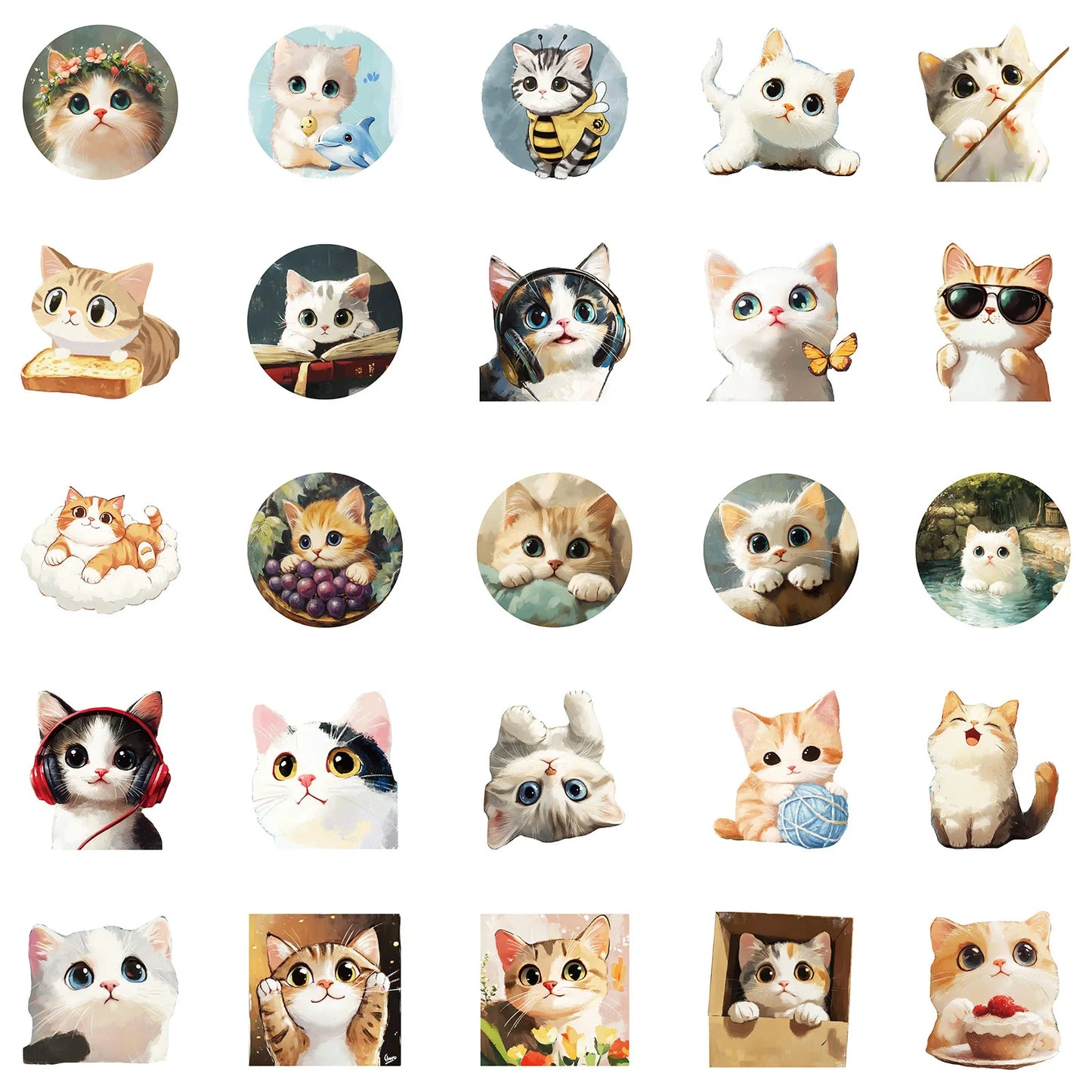 10/30/50PCS Kawaii Cat Stickers Chubby Cat Cartoon Sticker Cute Animal Decals Scrapbook Luggage Laptop Guitar Car Bike Kids Toys