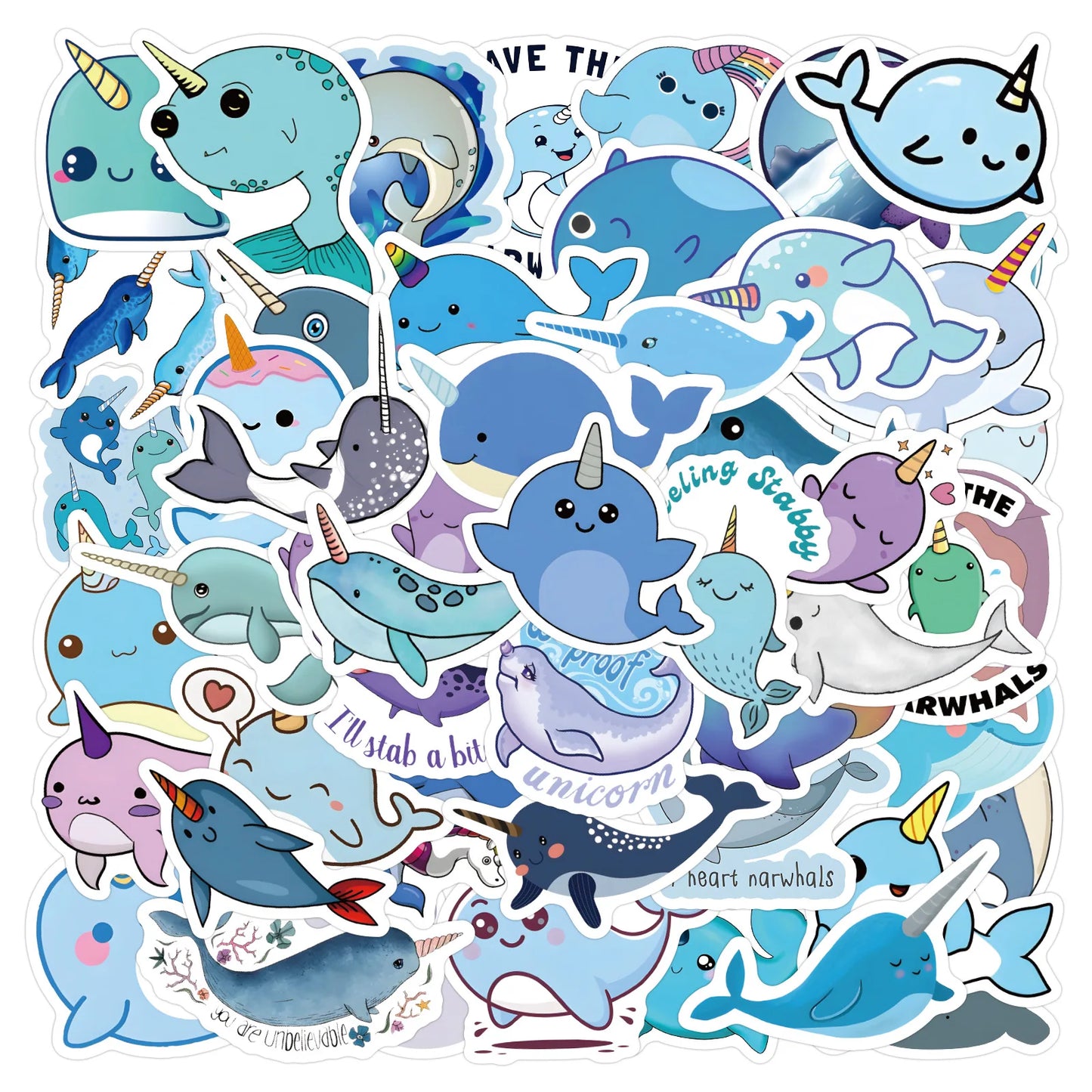 10/30/60PCS Cute Narwhal Stickers Kawaii Marine Organism Decals Cartoon stickers Toy DIY Scrapbook Luggage Guitar Car Bike Toy