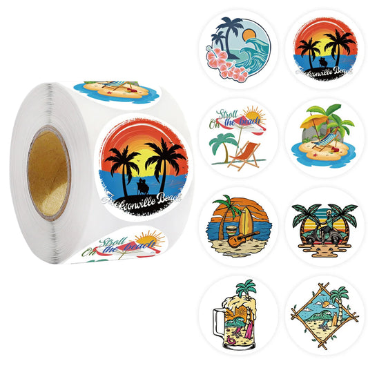 500pcs Summer Cartoon Beaches and Mushrooms Sticker Roll