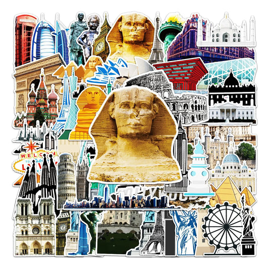 World Landmark Building Stickers Set - Travel Laptop Bike Luggage Skateboard Graffiti