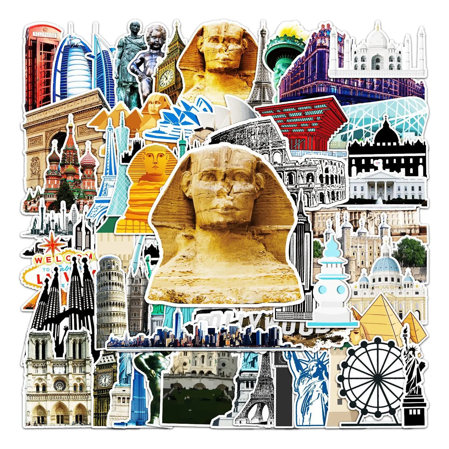 World Landmark Building Stickers Set - Travel Laptop Bike Luggage Skateboard Graffiti