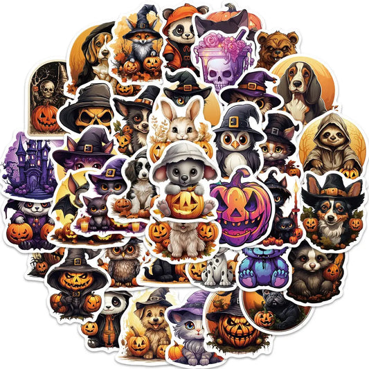 10/50PCS Funny Horror Witchy Cat Animal Cartoon Stickers Cool Decals Toy DIY Skateboard Motorcycle Halloween Decoration Sticker