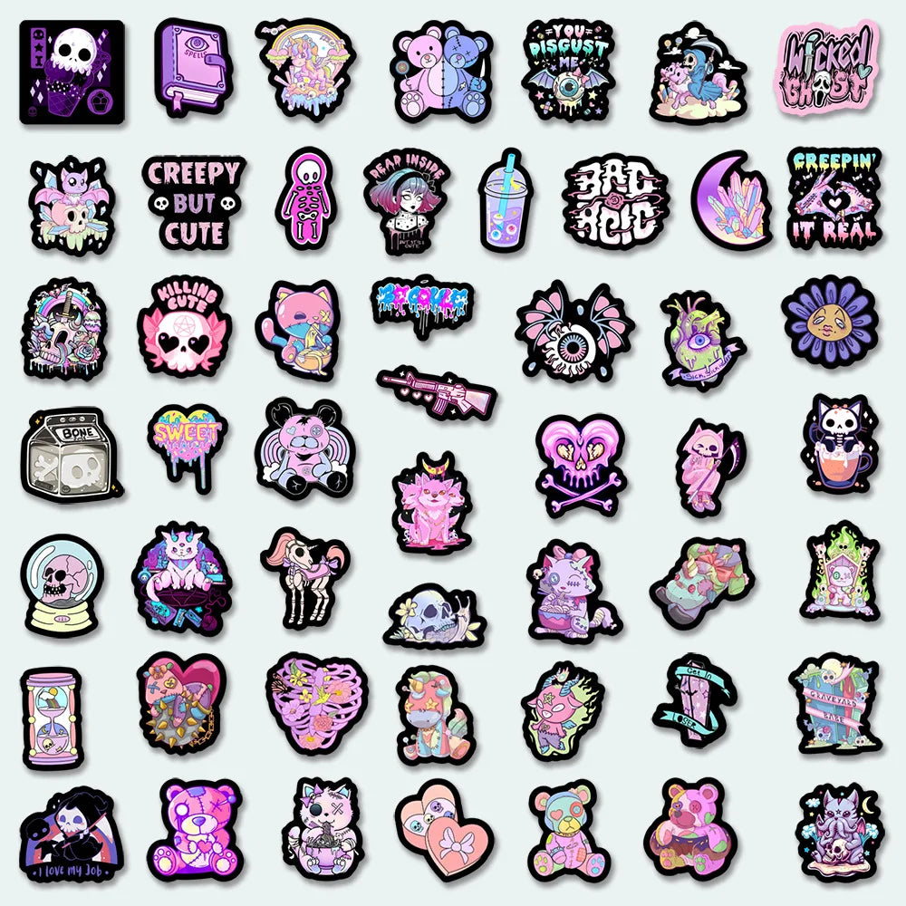 10/30/50PCS Cute Gothic Horror Halloween Skull Stickers Graffiti DIY Skateboard Phone Motorcycle Notebook Bike PVC Car Sticker