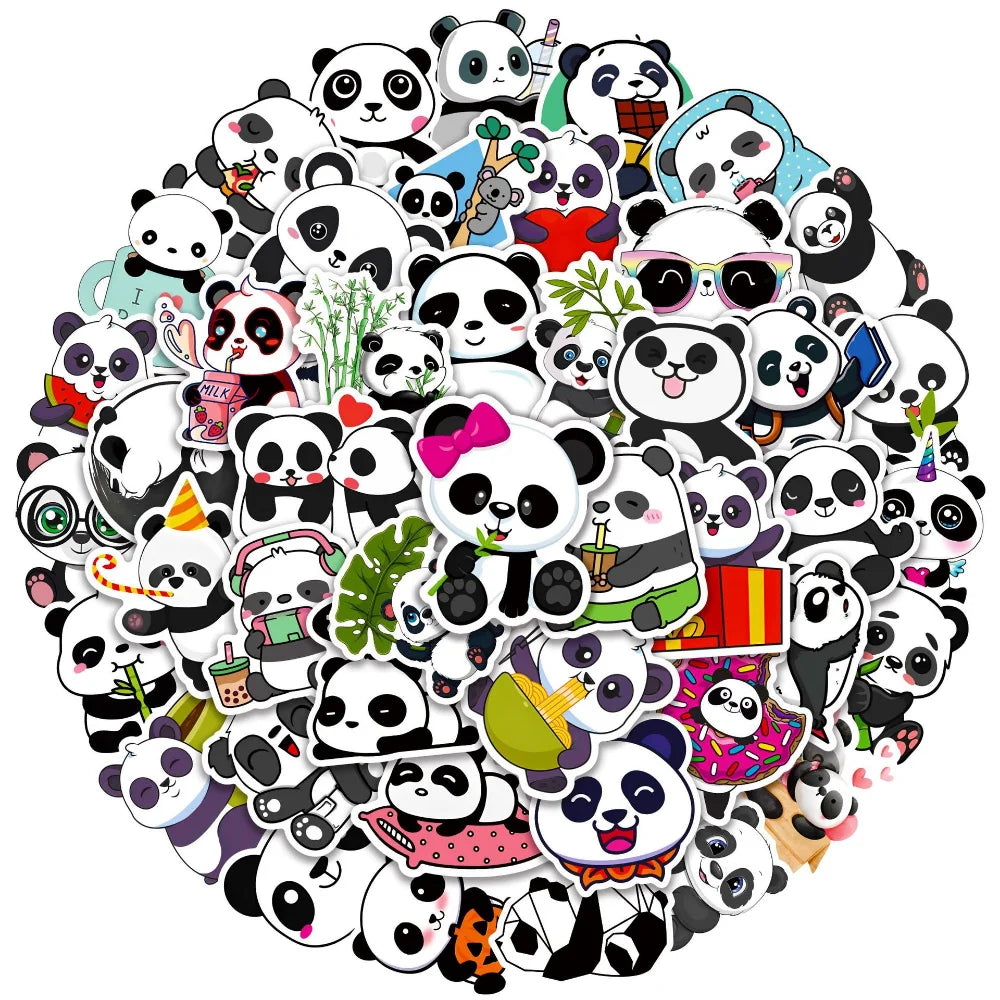 50Pcs Cute Panda Cartoon Animal Stickers Luggage Skateboard Cute DIY Cool Graffiti Waterproof Funny Kid Toy Sticker Decal