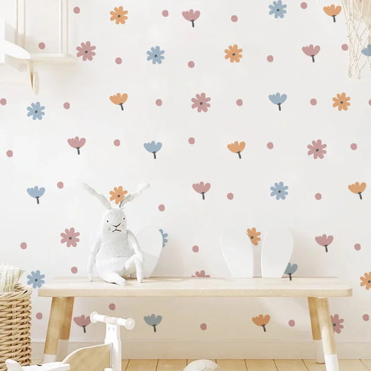Boho Watercolor Flower Wall Stickers for Kids Nursery Decor
