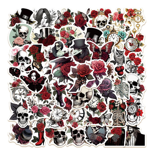 50pcs Punk Rose Skull Graffiti Stickers for Helmet, Wall, DIY Decoration