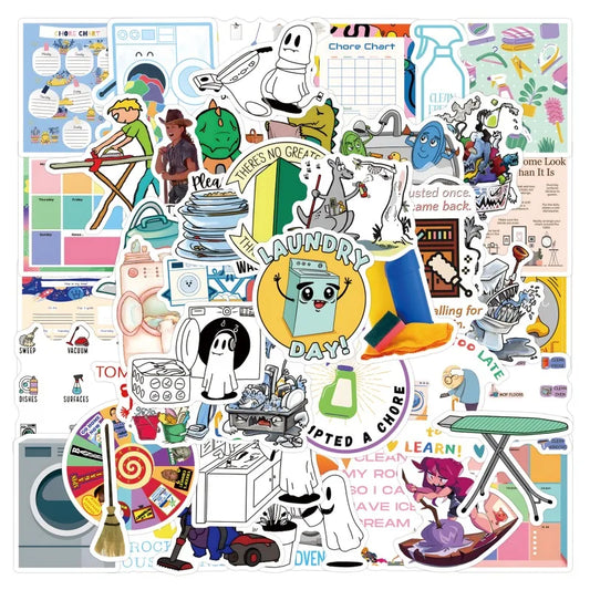 55pcs Cartoon Chore Graffiti Stickers for Suitcase, Water Cup, Phone, Laptop, Scooter, Refrigerator