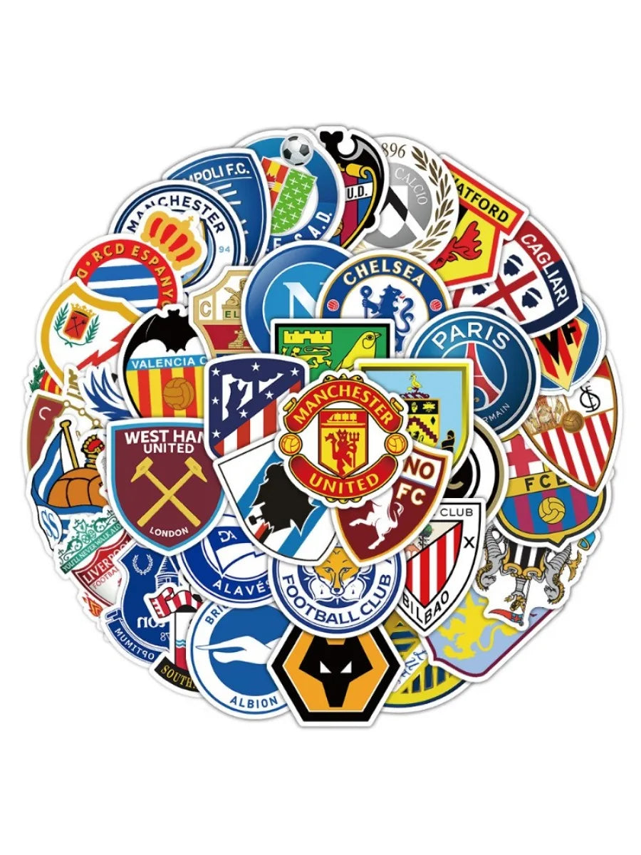 50 football club benchmarking stickers, personalized and creative handbill stickers, mobile phone and skateboard decorations