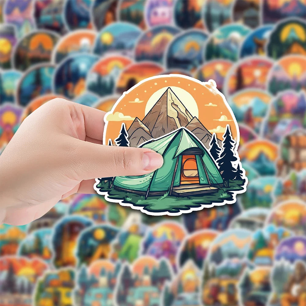 10/30/50/100pcs Mountain Camping Sunrise and Sunset Peaceful Sticker Packs