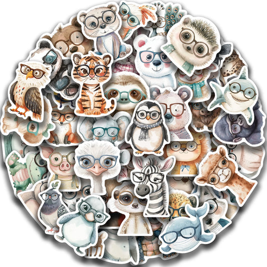 50pcs Animal Glasses Stickers for Laptop & Phone