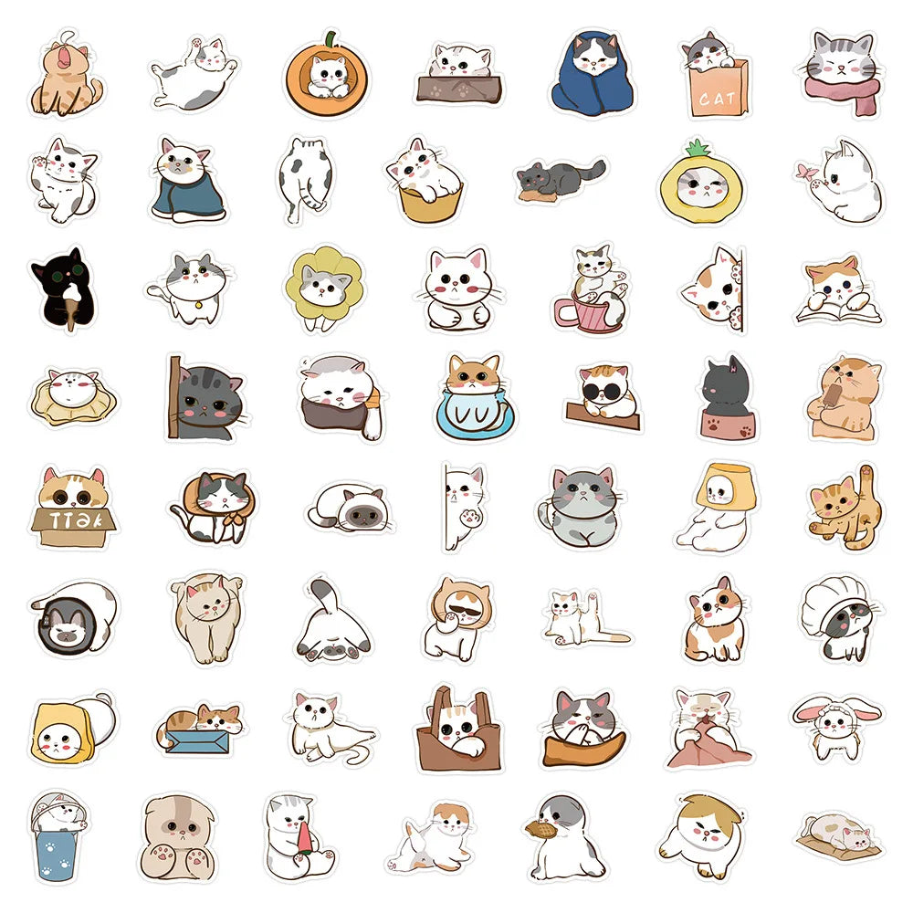 10/30/60PCS Cute Cartoon Cat Stickers Animal Decals DIY Diary Notebook Laptop Car Suitcase Phone Decoration PVC Waterproof Toys